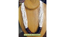 White Beaded with Wooden Rings Fashion Necklaces